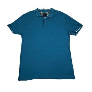 Stitches & Rivets Mens Shirt L Regular Fit Short Sleeve aqua embroided geometric